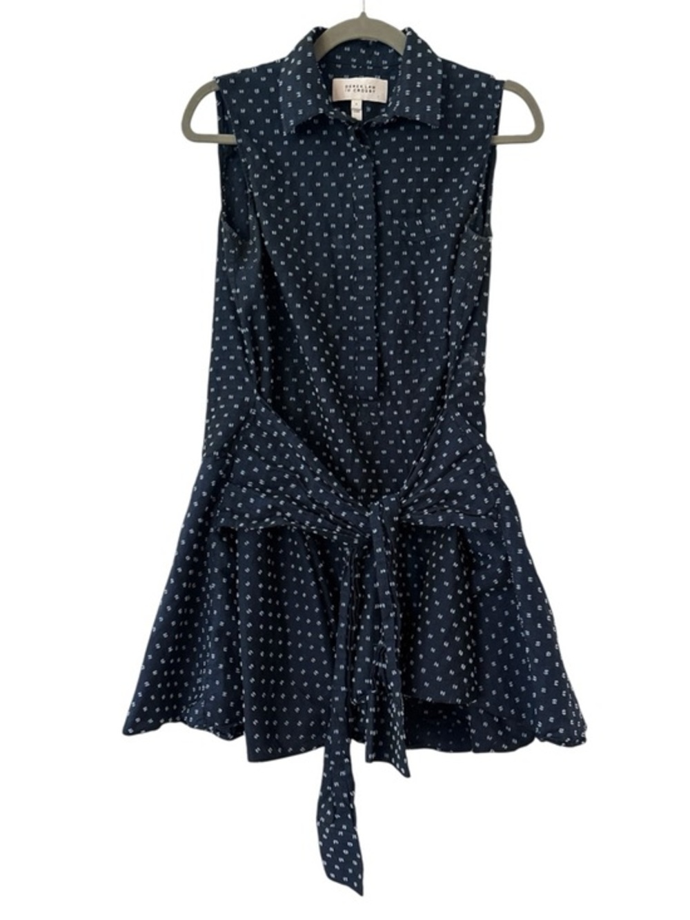 Derek Lam 10 Crosby Sleeveless Ie-Waist Shirt Dress in Navy Polka Dot Size 4